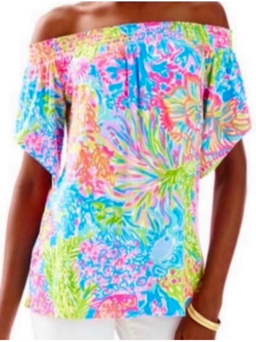 NWT Lilly Pulitzer Off-Shoulder Floral Print Top in Bright Multi